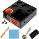 HAKKEN Espresso Tamping Station, Detachable Espresso Knock Box and Tamp Station for Coffee Bar Accessories Fit for Storage 51, 54, 58MM with Free Spoon, Brush, Towel & Mat (Black)