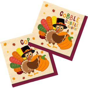Thanksgiving decorations, Disposable Paper Napkins for Autumn Party Decorations and Thanksgiving Party Decorations, 50 Pack, Turkey Design