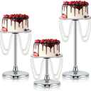 Set of 3 Gold Round Pearl Cake Stand, Dessert Table Metal Cake Display Stand Set with Pearl Pendant Wedding Birthday Cake Base Stand for Wedding Anniversary Birthday Party Celebration (Silver-Set of 3)