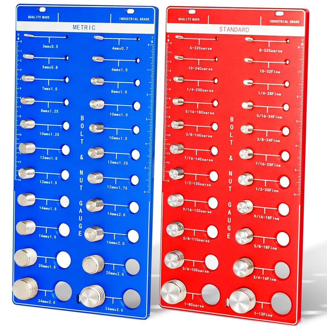 Nut and Bolt Thread Checker Standard and Metric, 44 Bolt and Nut Identifier Gauge Wall-Mountable Bolt Size and Thread Gauge with 22 Metric and 22 Standard, Bolt Identifier Board