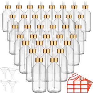Dandat 50 Pack 4 oz Glass Dropper Bottles Leakproof 120 ml Glass Tincture Bottles with Eye Droppers, 4 Funnels, 54 Labels for Essential Oil Perfumes Hair Oil(Clear)