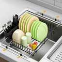 Expandable in Sink Dish Drying Rack,Small Dish Rack Over Sink with Utensil Holder,Stainless Steel Dish Drainers for Kitchen Counter,Sink Drying Rack for Small Space,14.57-20.87L x 10.24W x 2.76D
