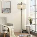 Luvkczc Crystal Floor Lamp, 64" Tall Modern Standing Lamps with Double-Layer Lampshade, On-Off Foot Switch, Silver Finish Pole Lamp for Living Room, Bedroom, Office, 8W Bulb Included