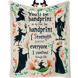 Cozy Halloween Throw Blanket 50x60 Inches - Soft Flannel Oversized Horror Themed Decor for Fall Day of The Dead, Featuring Witch Designs, for Women