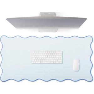Hahafelt Scalloped Desk Mat Large Scalloped Piping Cute Desk Mat Aesthetic Preppy Table Pad Large Nonslip Pad with Edge Stitching Waterproof Gaming(Blue,31.5 x 15.8 Inches)