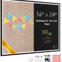 Magnetic Chalkboard Felt Bulletin Board Combination, 32"x24" Large Blackboard & Felt Cork Board Combo, Self-Adhesive Push Pins Vision Board for Home, School and Office