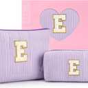 mibasies 2 PCS Initial Makeup Bags for Women: Cosmetic Bag for Travel Toiletry - Personalized Cute Makeup Pouch - Gifts for Grilfriend Wife Moms Bridesmaid - Retirement Travel Gifts - Purple E