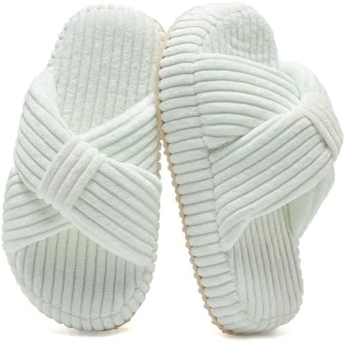 IceUnicorn Girls Slippers Kids Cute Corduroy Bow Crossbands Slide Slipper Toddler Memory Foam Open Toe House Shoes for Indoor & Outdoor 25/27