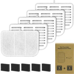 Filter Unit Rect For E VERSWEET MAX Cordless 105fl oz/3L Pet Cat Water Fountain Filter Replacement (Square-5 Filters+5 Sponges)