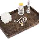 Marble Bathroom Vanity Tray, Natural Marble Home Kitchen Bathroom Table Tray, Stone Decorative Countertop Serving Trays for Coffee Perfume Jewelry Makeup (1, Dark Brown, 12 * 8 * 0.8)