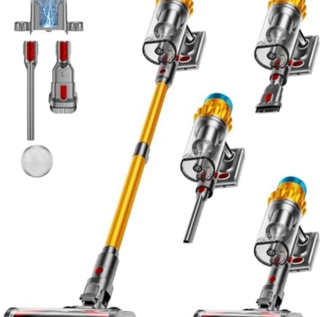 Cordless Vacuum Cleaner, 600W/50KPA, Max 70 Mins Runtime, Self-Standing Vacuum Cleaners for Home, Anti-Tangle Stick Vacuum, Smart Display Vacuum Cordless with 1.8L Cup for Pet Hair/Carpet (Gold)