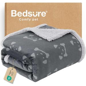 Bedsure Waterproof Dog Blankets for Large Dogs - Soft Print Sherpa Fleece Pet Cat Blanket Washable for Couch Bed Protection, Cozy Plush Reversible Throw Furniture Protector, 50"x60", Smokey Grey