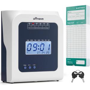 OFFNOVA Thermal Time Clock for Employees Small Business, No Ink Ribbons or Network Needed, in/Out Time Attendance Machine with 50 Time Cards, White