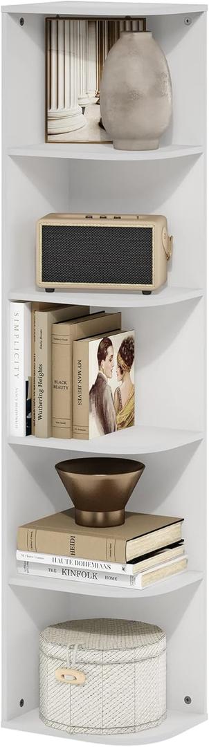 Furinno PASIR Book Shelf, 5-Tier Corner Bookshelf, Open Shelves Bookcase 9.3 x 12 x 51.7, for Living Room, Bedroom, Home Office, White