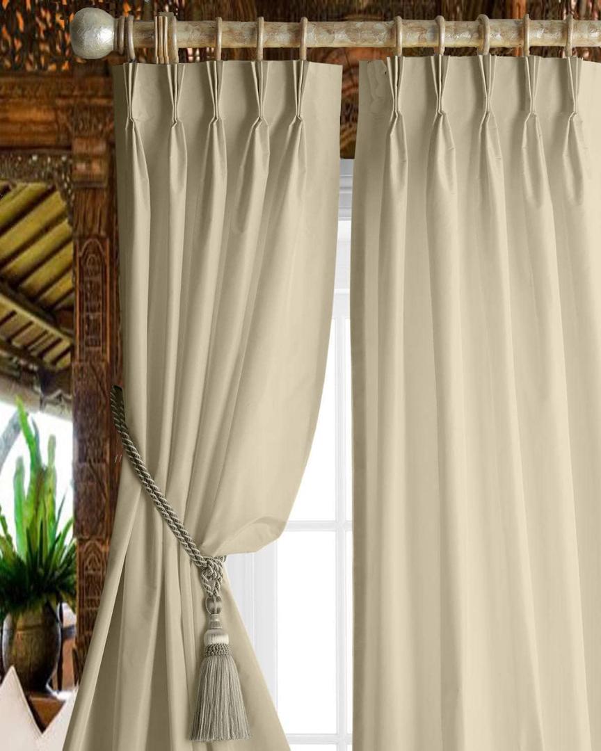 Magic Drapes Natural Blackout Curtains Pinch Pleated Window Treatment Room Darkening Window Curtains 45 inch for Living Room Bedroom Pinch Pleat Drapes 2 Panels W(21"+21") L45(Beige)