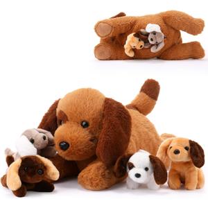 Skylety 5 Pcs Dog Stuffed Animal Puppy Stuffed with Babies Inside 1 Big Mommy with 4 Mini Baby Cute Soft Toy for Children Birthday Party Adopt a Puppy Favor(Piebald Dog)