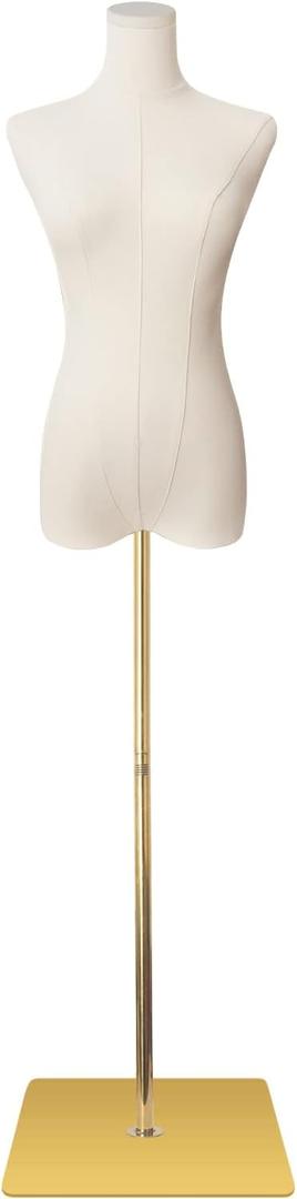Female Mannequin Torso Women Dress Forms for Sewing Manicanequin Body High Stability Gold Metal Stand for Clothing Dress Jewelry Display Adjustable Height 50-70 Thin Body