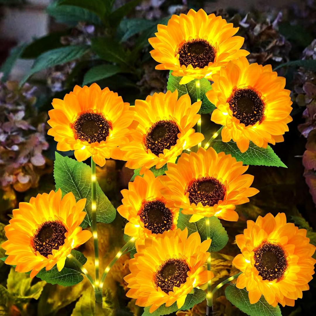 KOOPER Solar Lights Outdoor Garden Decor - Upgraded 3 Pack with 9 Sunflower Lights, Waterproof Solar Outdoor Lights Auto ON/Off Solar Decorative Lights for Garden, Patio, Backyard