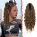 FESHFEN Cheer Ponytail Extensions, 18 inch Long Curly Wavy Drawstring Ponytails Synthetic Pony Tail Hairpieces for Women, Chestnut Brown