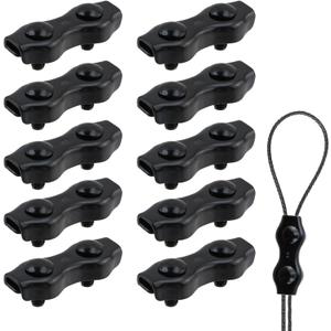 Antrader Stainless Steel Duplex Wire Rope Clips,M3 Duplex Double Bolt Cable Clamp,2-Post Wire Rope Clip for 1/8 Inch Diameter Wire Rope,Black,10Pcs