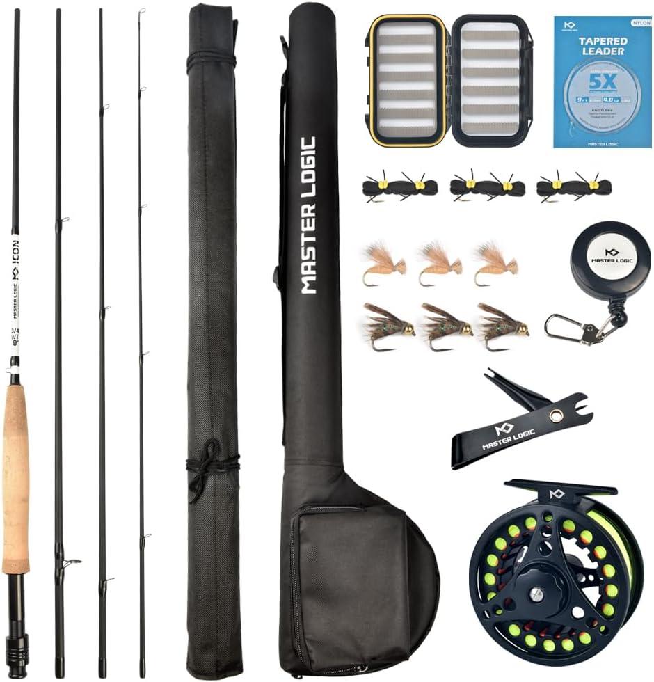 Fly Fishing Rod and Reel Combo Starter Kit, Graphite Fly Rod with Cork Handle, Die Cast Aluminum Reel, Fly Box Case & Fishing Flies and Carrying Case and Accessories