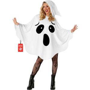 Morph Ghost Costume Adult Women Spooky Ghosts Costume White Ghost Poncho Hooded Cape Adult Spooky Halloween Costumes for Womens