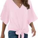 VIISHOW Womens Tie Front Chiffon Blouses V Neck Batwing Short Sleeve Summer Tops Shirts 2XL