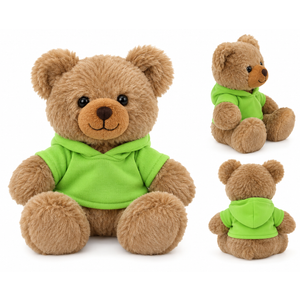Brown Teddy Bear Plush Toy with Green Hoodie