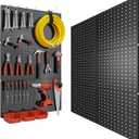 Peg Board, 6PCS Metal Pegboard, Heavy Duty Pegboard Wall Organizer with Frame. Black Pegboard for Walls, Garage, Workbench, Craft Room Tool Organization, Metal Pegboard Panels 12in*12in