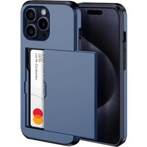 harusaki   iPhone 15 Pro Max Case with Card Holder - Wireless Charging Compatible iPhone 15 Pro Max Wallet Case with Hidden Card Slot for Men and Women (Blue)