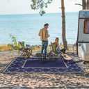 2 x GENIMO Outdoor Rug 9' x 12' Patio Waterproof, Foldable Reversible Plastic Straw Area Rugs Mat for Camper Decor, Outside Carpet for Rv, Deck, Porch, Picnic, Beach, Balcony, Blue & Grey