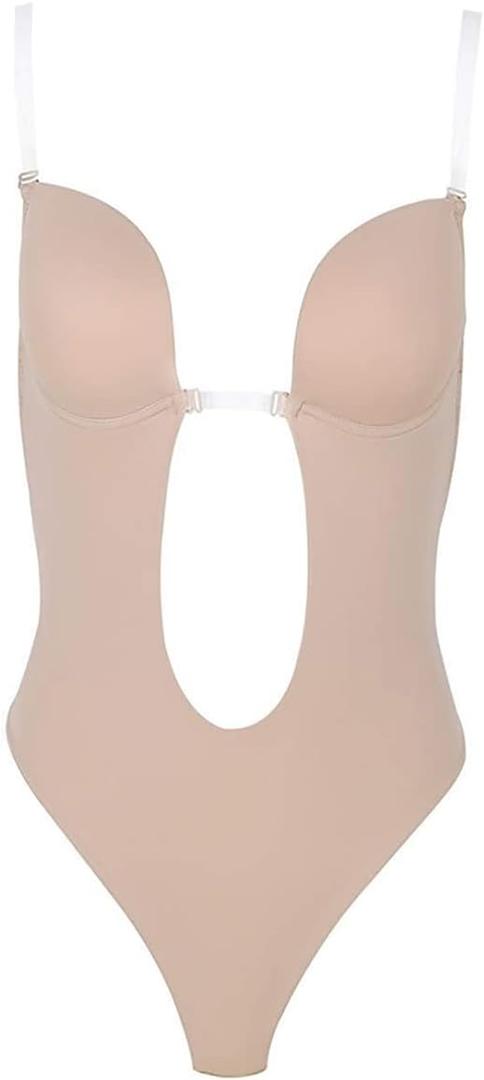 Backless Women Body Shapers BodySuit Clear Strap Party Dress Invisible bras (Small, Ivory)