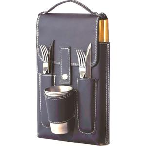 Portable Camping Dish Set - Mess Kit for 2 - All-Black Design, Essential Camping Plates and Utensils for Picnic