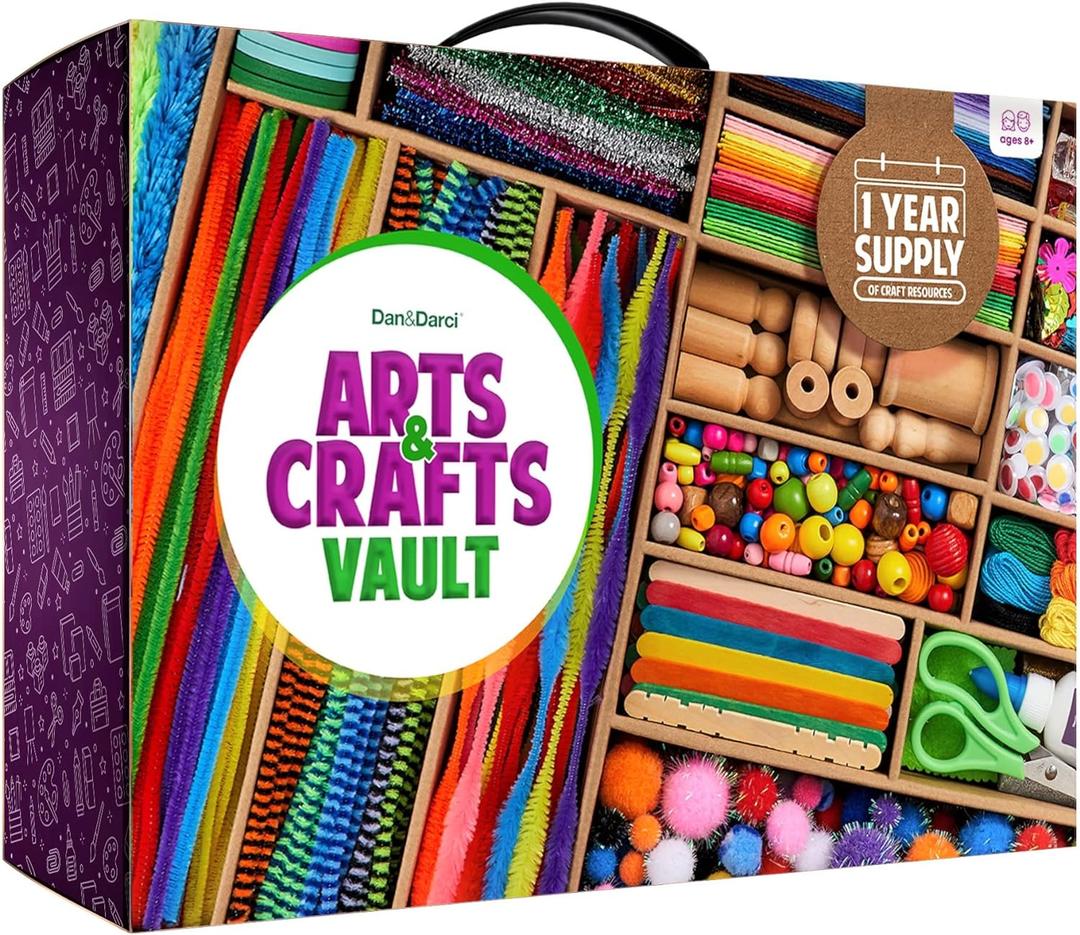 Dan&Darci Arts and Crafts Vault - Craft Supplies Kit in a Box - Birthday Gift for Kids Ages 4 5 6 7 8 9 10 11 & 12 Year Old Girls & Boys - Crafting Set Kits - Gift Ideas for Kid Art Activity Gifts
