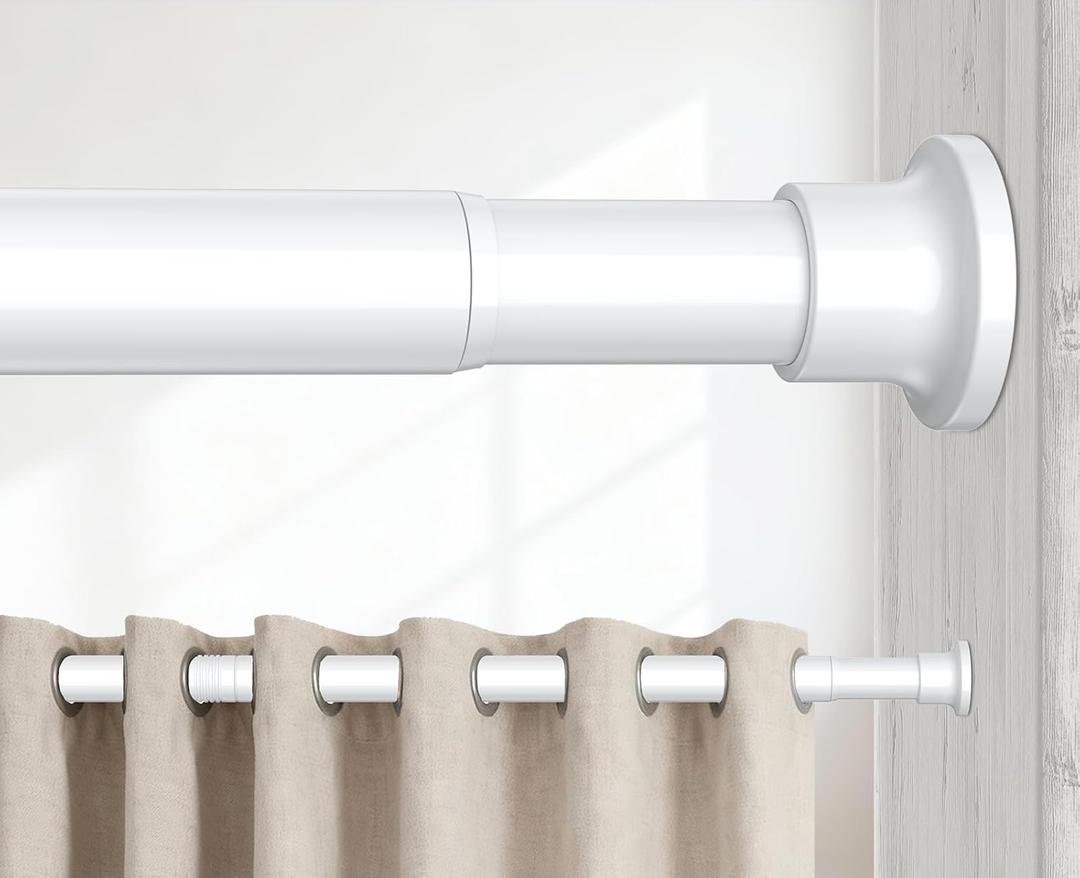 Tension Rods 48 to 84 Inch, 1" Heavy Duty Adjustable Spring Tension Curtain Rod - Non-Slip No Drill Shower Curtain Rod for Bathroom, Window, Closet & Doorway, White