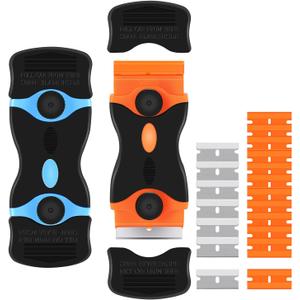 2PACK Razor Blade Scraper, 2-in-1 Scraper Tool with 12Pcs Plastic Blades and 7Pcs Metal Blades, Multi-Purpose Cleaning Razor Scraper for Decals, Stickers, Labels, Caulk, Adhesive, Paint Removal