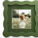 4x4 Picture Frame with Mat for 3x3, Wavy Edge Wooden Real Glass Photo Frame for Tabletop and Wall Hanging, Green, 1 Pack