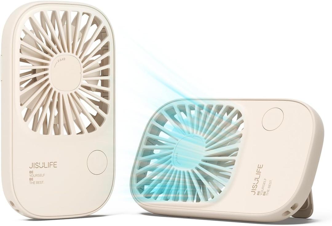 JISULIFE Handheld Mini Lash Fan with Bracket, Small Portable USB Rechargeable Personal Makeup/Eyelash Fan with 3 Speeds for Women Mom Girls Office Outdoor Travel Beige