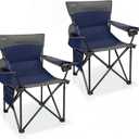 Oversized Camping Chair for Adults - 2 Pack Padded Lawn Chairs with Cup Holder & Side Pocket,Heavy Duty Folding Outdoor Chairs for Camp,Sports,Picnic,Beach,Dark Blue, 56 cm x 53 cm x 90 cm