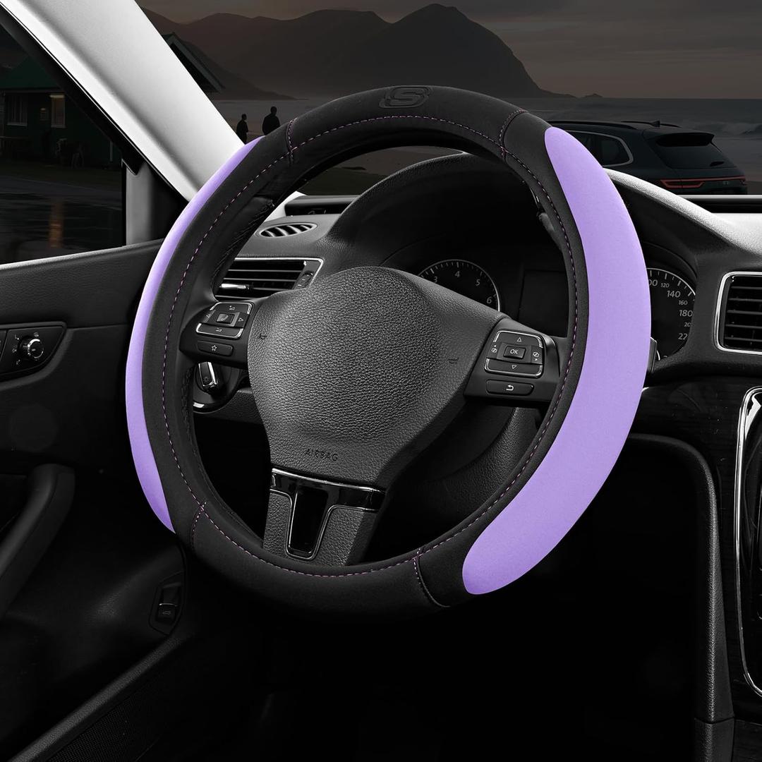 Skechers Steering Wheel Cover, Memory Foam Car Steering Wheel Cover,14.5-15inch Anti-Slip Safety Comfortable Design, Universal Accessory for Diverse Cars, Truck,SUV (Black & Purple)