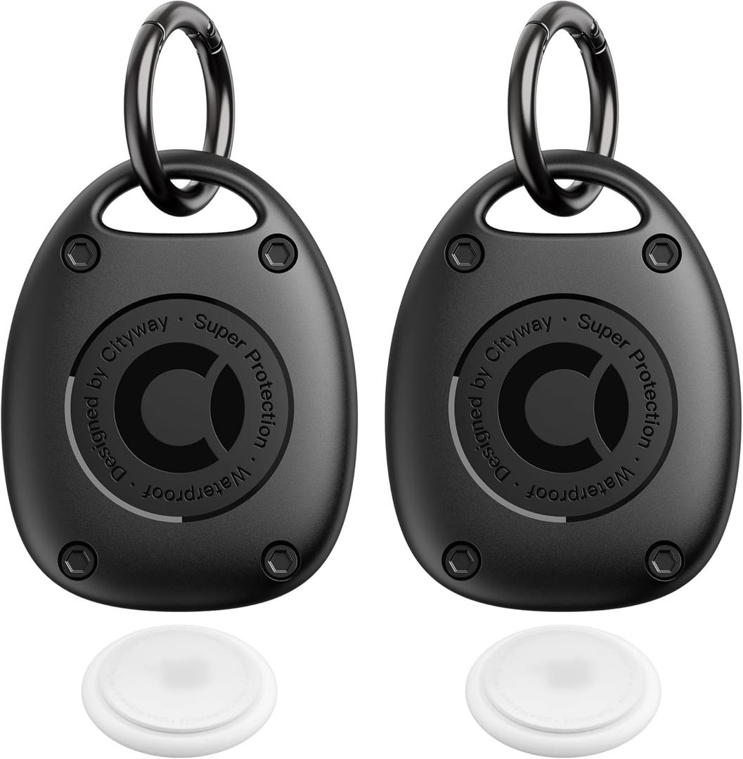 (2 Pack) for AirTag Keychain Holder Case | IPX8 Waterproof, Ultra-Compact | Portable Air Tag Holder Cover for Dog Collar, Backpack, Keys, Luggage - Black