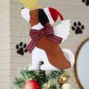 Dog Christmas Tree Topper with Glitter Star & Wings Xmas Tree Ornament Black and White Puppy Winter Holidays Home Decoration Puppy Wreath Attachment Festive Gift Ideas Supplies