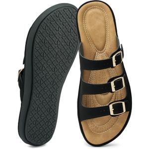 Alicegana Summer Flat Sandals for Women: Comfortable Slip On Walking Shoes Dressy Slides Sandals 2026 with Adjustable Buckle & Cushioned Footbed for Vacation Casual Outings