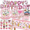 Party Decoration Hello Pink Cat 1pc Tablecover 20 pcs Plates 20 pcs Napkins 1pc Birthday Banner 10 Spoons 10 Knives 10 Fork 10 Straws 25pcs Cake Topper for Theme Party Decoration Favor Sets