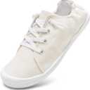 STQ Women Slip On Sneakers, Comfortable Casual Canvas Shoes, Beige White US 9