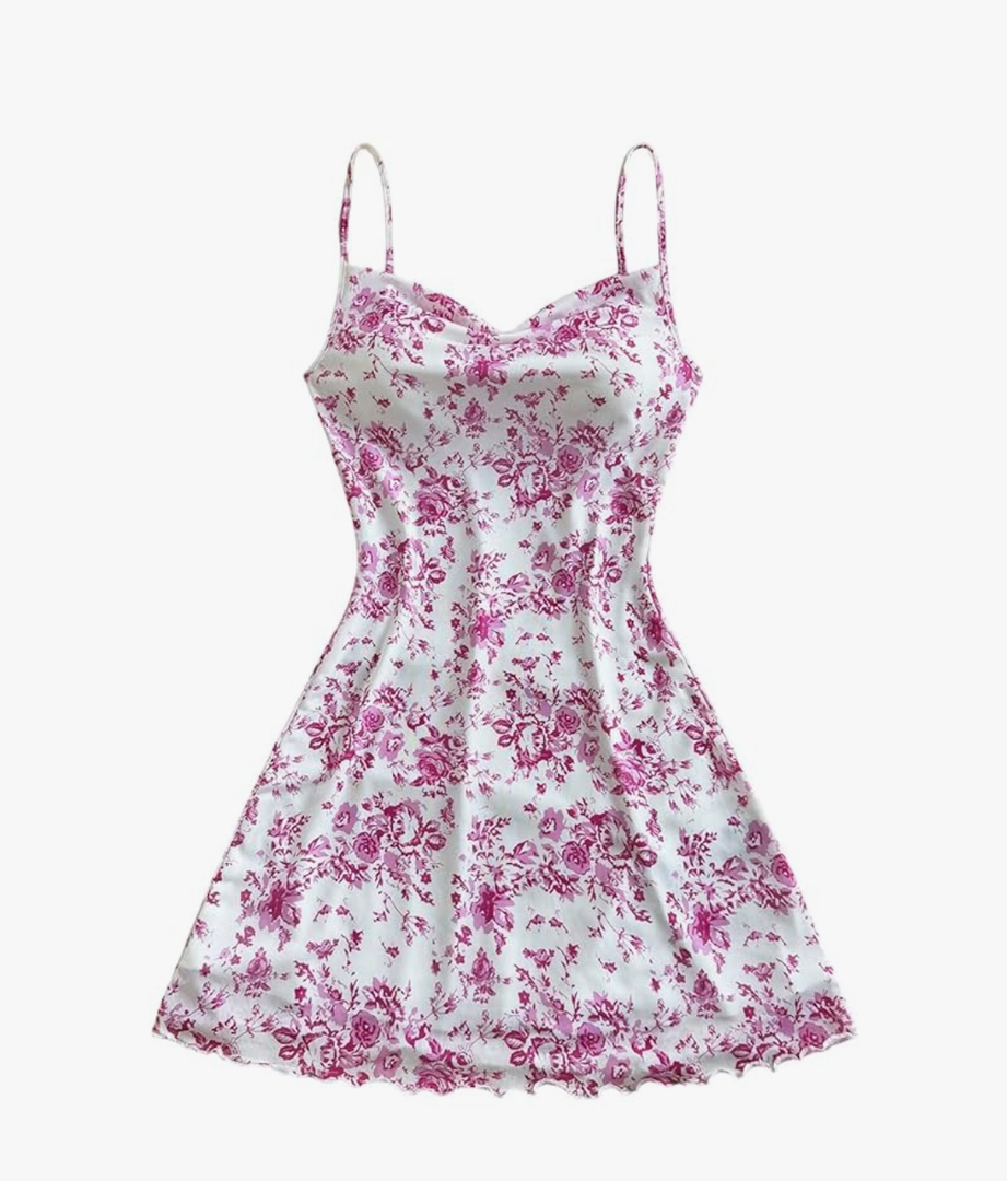 Floerns Women's Summer Spaghetti Strap Cowl Neck Satin Mini Tropical Dress Size US 9Y, EU 134