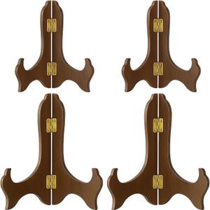 Tatuo 4 Packs 5 Inch and 6 Inch Wooden Display Stand Decorative Plate Stands for Display Picture Frame Holder Easels(Brown)