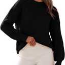 BTFBM Womens Casual Long Sleeve Sweaters Crew Neck Oversized Ribbed Knit Pullover Sweater 2025 Fall Winter Jumper Tops (Large, Solid Black)