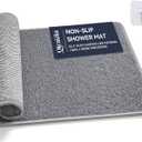 Non Slip Shower Mat Bathtub Mat 16x24 Inch, Quick Dry Bath Mat with Drain, Soft PVC Imitation Loofah Foot Scrubber Bath Mats for Bathroom Tub Shower Floor, Hangable & Hook Included, Gray