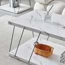 Btrpily Wooden Coffee Table - Modern Marble Coffee Table Contemporary, Stylish, High-End Furnishing for Your Living Room (White Marble, Rectangle)